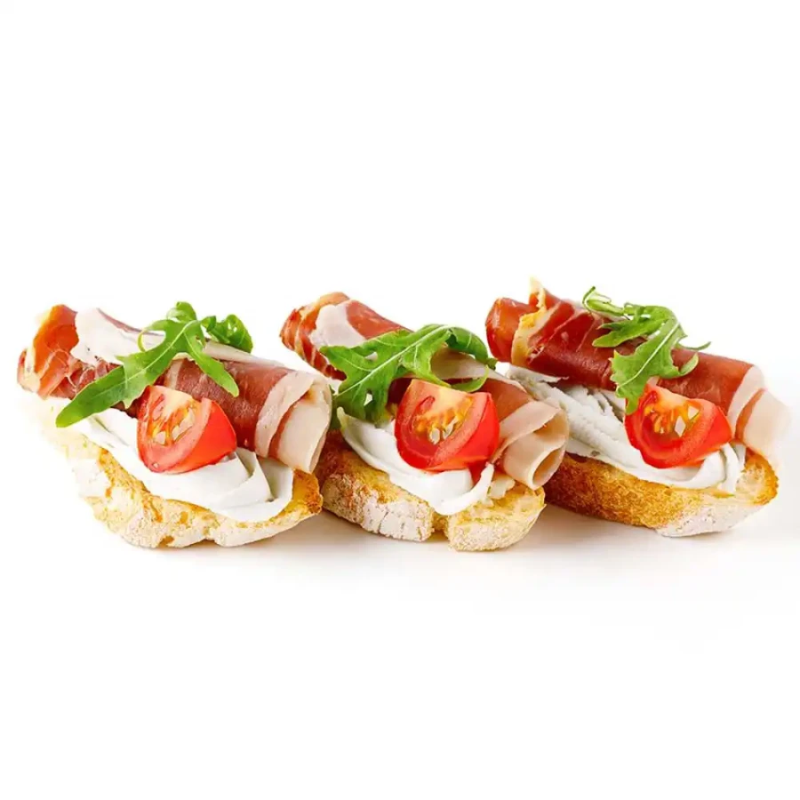 Mini bruschetta with prosciutto