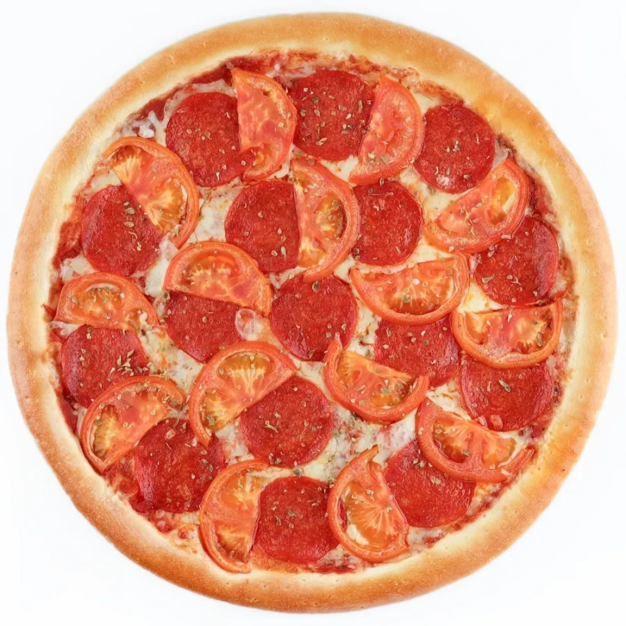 Pepperoni pizza with tomatoes