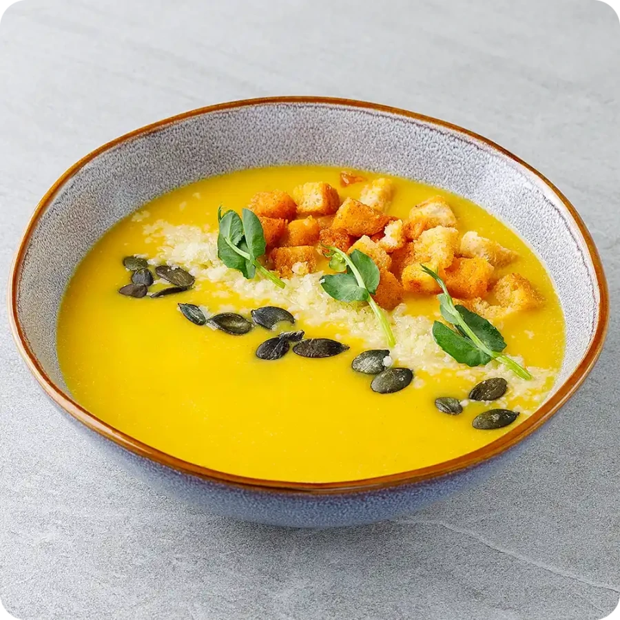 Pumpkin cream soup with coconut milk